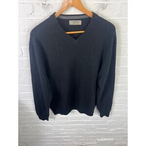 Ply Cashmere Women's knitted V-Neck Cashmere Sweater Long Sleeve Black Size XL